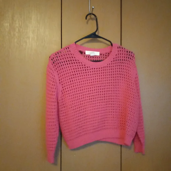 FOREVER 21 CROP TOP CROCHET SWEATER. WOMENS SIZE S. LONG SLEEVE. PINK. - Picture 4 of 6